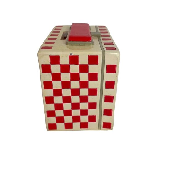 Billy-Joe Retro 80s CheckeredLunch Box Piggy Bank Red Handle Heart Accent - Picture 4 of 8